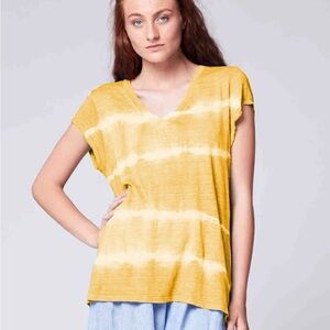 Baci Linen Sunny Yellow Tie Dye V-Neck Women's Tee sz L